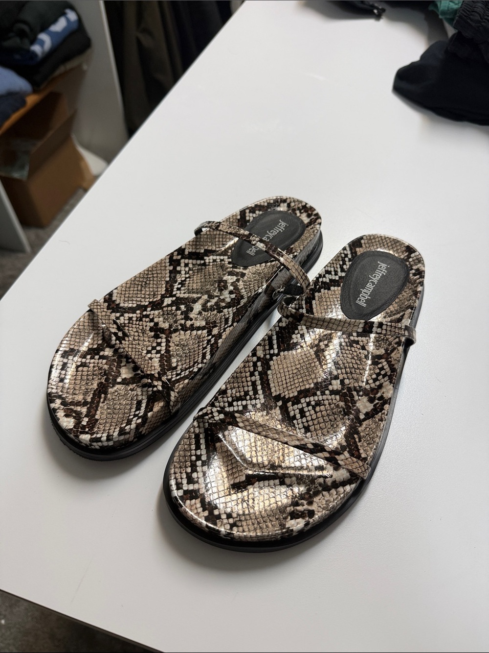 Jeffrey Campbell Snake Print Slide Sandals